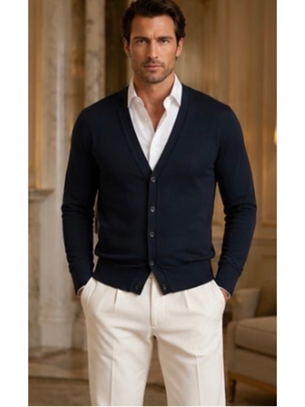 Men's Navy Z Zegna Cardigan Sweater, Size L